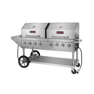 767-SRBQ60 80" Mobile Commercial Outdoor Gas Grill w/ (2) Roll Domes & Side Shelf, Liquid Propane