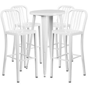 916-CH51080BH430VWH 24" Square Bar Height Table w/ (4) Bar Stool Set - White Steel Top, Steel Base