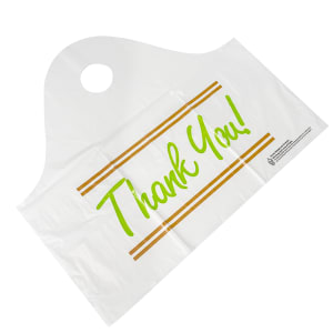 909-TO211810TY Printed Poly Take-Out Bag w/ Handles - 21" x 18" x 10", White
