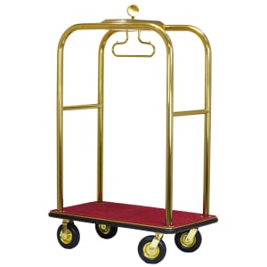 607-RTBOARDWALK Boardwalk Series Bellman's Cart w/ Burgundy Carpet - 48"L x 27"W x 76 1/2"H, Gold