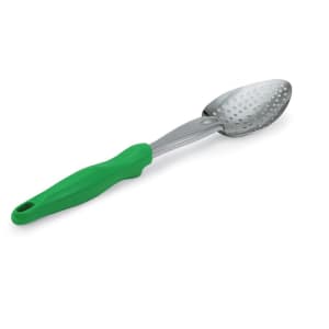 175-6414270 14" Heavy-Duty Perforated Spoon - Green Nylon Handle