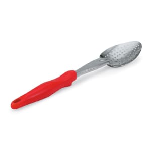 175-6414240 14" Heavy-Duty Perforated Spoon - Red Nylon Handle