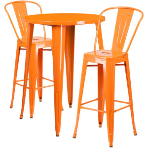 916-CH51090BH230COR 30" Round Bar Height Table w/ (2) Bar Stool Set - Orange Steel Top, Steel Base