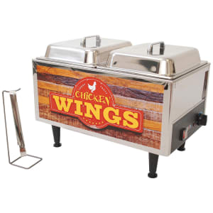 080-51072W Countertop Chicken Wing Warmer w/ (2) 1/2 Size Food Pans & Domed Lids, 120v