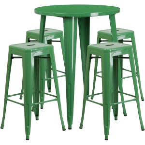 916-CH51090BH430SSGN 30" Square Bar Height Table w/ (4) Bar Stool Set - Green Steel Top, Steel Base