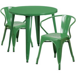 916-CH51090TH218AGN 30" Round Table & (2) Arm Chair Set - Metal, Green