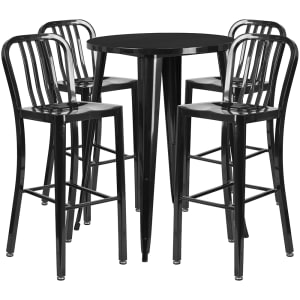 916-CH51090BH430VBK 30" Square Bar Height Table w/ (4) Bar Stool Set - Black Steel Top, Steel Base