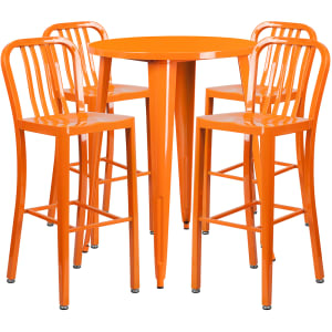 916-CH51090BH430VOR 30" Square Bar Height Table w/ (4) Bar Stool Set - Orange Steel Top, Steel Base