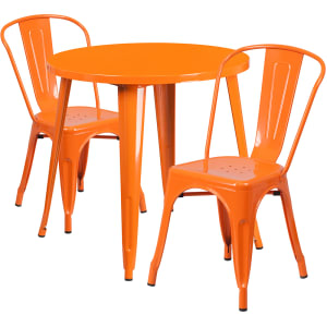 916-CH51090TH218COR 30" Round Table & (2) Café Chair Set - Metal, Orange