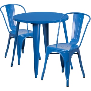 916-CH51090TH218CBL 30" Round Table & (2) Café Chair Set - Metal, Blue
