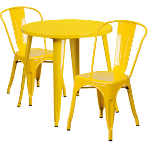 916-CH51090TH218CYL 30" Round Table & (2) Café Chair Set - Metal, Yellow