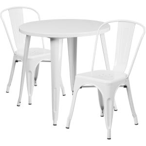 916-CH51090TH218CWH 30" Round Table & (2) Café Chair Set - Metal, White
