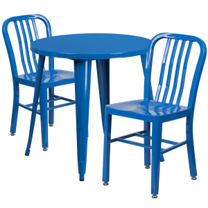 916-CH51090TH218VBL 30" Round Table & (2) Chair Set - Metal, Blue
