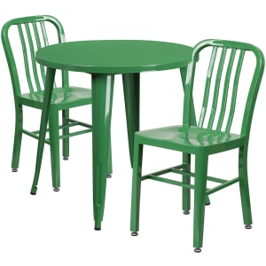 916-CH51090TH218VGN 30" Round Table & (2) Chair Set - Metal, Green