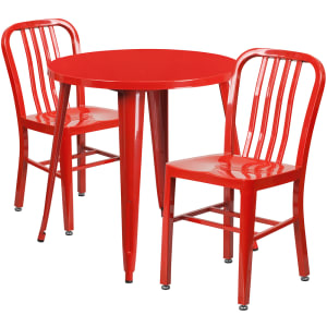916-CH51090TH218VRED 30" Round Table & (2) Chair Set - Metal, Red