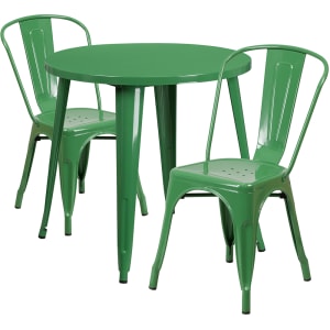 916-CH51090TH218CGN 30" Round Table & (2) Café Chair Set - Metal, Green