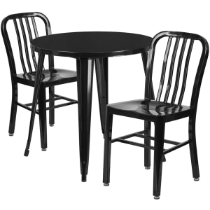 916-CH51090TH218VBK 30" Round Table & (2) Chair Set - Metal, Black