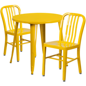 916-CH51090TH218VYL 30" Round Table & (2) Chair Set - Metal, Yellow