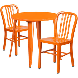 916-CH51090TH218VOR 30" Round Table & (2) Chair Set - Metal, Orange