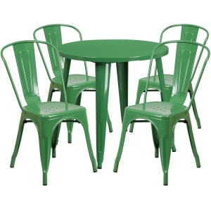 916-CH51090TH418CGN 30" Round Table & (4) Café Chair Set - Metal, Green