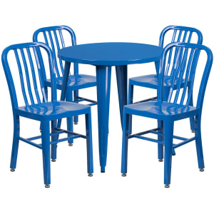 916-CH51090TH418VBL 30" Round Table & (4) Chair Set - Metal, Blue