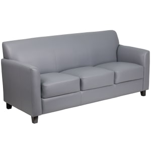 916-BT8273GY 70" Reception Sofa w/ Gray LeatherSoft Upholstery - Black Wood Feet