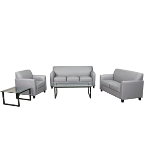 916-BT827SETGY 3 Piece Reception Set - Gray LeatherSoft Upholstery, Black Wood Feet