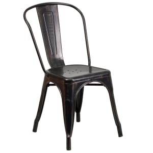 916-CH31230BQGG Stacking Side Chair w/ Vertical Slat Back - Steel, Black & Antique Gold