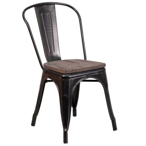 916-CH31230BQWD Stacking Side Chair w/ Vertical Slat Back & Wood Seat - Steel, Black & Antique Gold