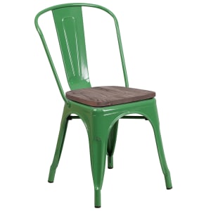 916-CH31230GNWD Stacking Side Chair w/ Vertical Slat Back & Wood Seat - Steel, Green