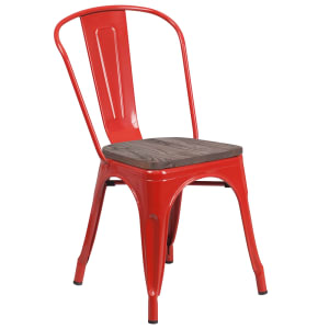 916-CH31230REDWD Stacking Side Chair w/ Vertical Slat Back & Wood Seat - Steel, Red