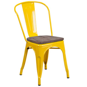 916-CH31230YLWD Stacking Side Chair w/ Vertical Slat Back & Wood Seat - Steel, Yellow