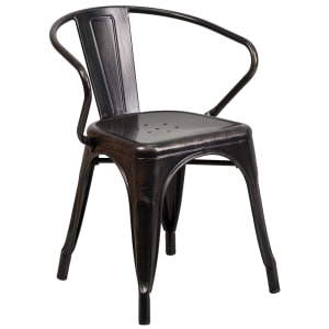 916-CH31270BQ Armchair w/ Vertical Slat Back - Steel, Black & Antique Gold
