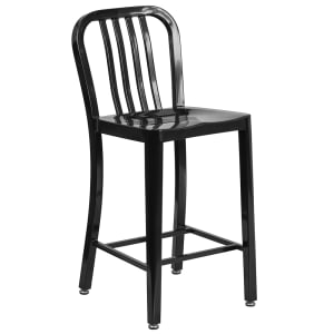 916-CH6120024BK Counter Height Bar Stool w/ Vertical Slat Back & Metal Seat, Black