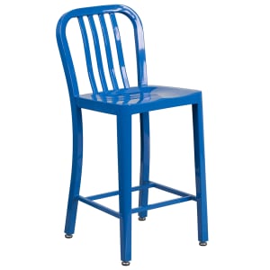 916-CH6120024BL Counter Height Bar Stool w/ Vertical Slat Back & Metal Seat, Blue