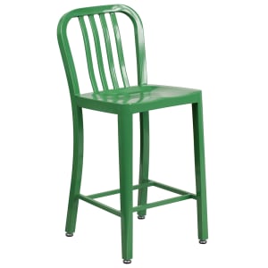 916-CH6120024GN Counter Height Bar Stool w/ Vertical Slat Back & Metal Seat, Green