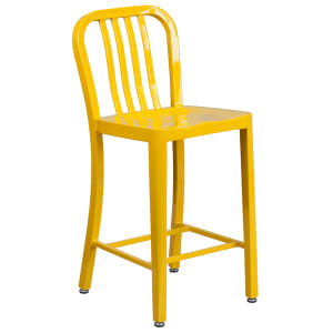916-CH6120024YL Counter Height Bar Stool w/ Vertical Slat Back & Metal Seat, Yellow