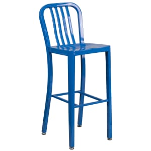 916-CH6120030BL Bar Stool w/ Vertical Slat Back & Metal Seat, Blue