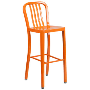 916-CH6120030OR Bar Stool w/ Vertical Slat Back & Metal Seat, Orange