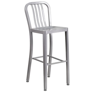916-CH6120030SIL Bar Stool w/ Vertical Slat Back & Metal Seat, Silver