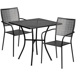 916-CO28SQ02CHR2BK 28" Square Patio Table & (2) Square Back Arm Chair Set - Steel, Black
