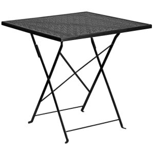 916-CO1BK 28" Square Folding Patio Table w/ Rain Flower Design Top - Steel, Black