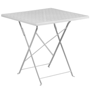 916-CO1WH 28" Square Folding Patio Table w/ Rain Flower Design Top - Steel, White