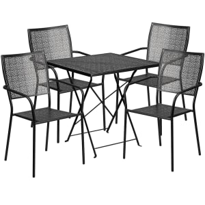916-CO28SQF02CHR4BK 28" Square Folding Patio Table & (4) Square Back Arm Chair Set - Steel, Black