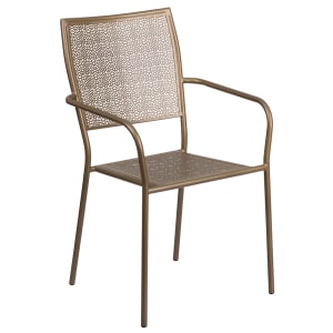 916-CO2GD Outdoor Stackable Armchair w/ Square Back - Steel, Gold