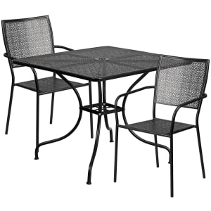 916-CO35SQ02CHR2BK 35 1/4" Square Patio Table & (2) Square Back Arm Chair Set - Steel, Black
