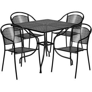 916-CO35SQ03CHR4BK 35 1/4" Square Patio Table & (4) Round Back Arm Chair Set - Steel, Black