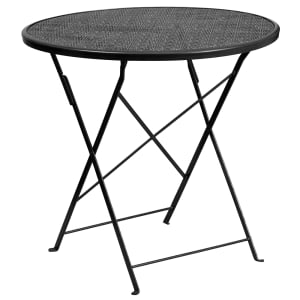 916-CO4BK 30" Round Folding Patio Table w/ Rain Flower Design Top - Steel, Black