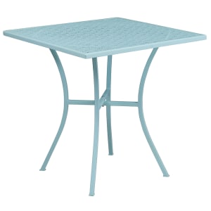 916-CO5SKY 28" Square Patio Table w/ Rain Flower Design Top - Steel, Sky Blue