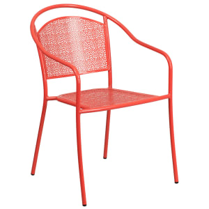 916-CO3RED Outdoor Stackable Armchair w/ Curved Round Back - Steel, Coral